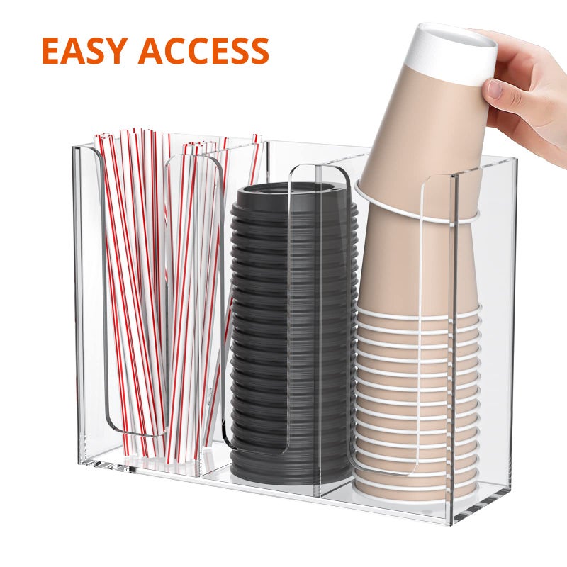 Richboom Acrylic Coffee Cup and Lid Storage Organizer Holder  3 Compartments  Clear - Image 5